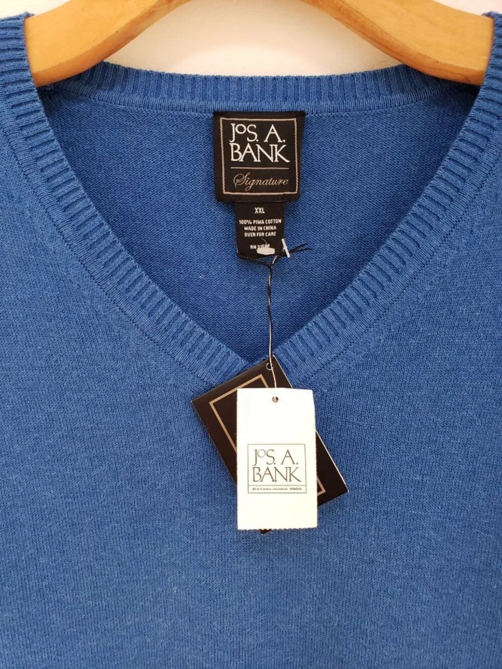 Jos A Bank Pima Cotton V-Neck Stretch Pullover Sweater Blue Men's Sz XXL NEW
